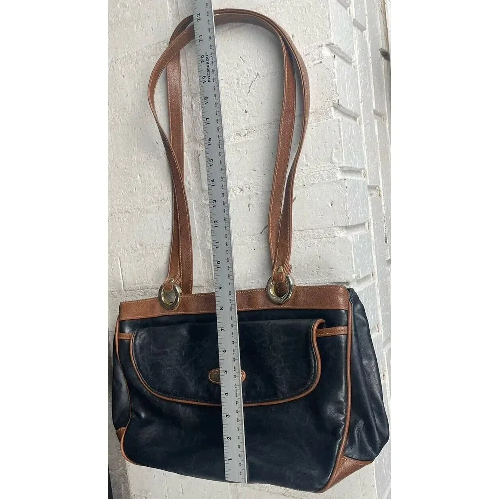 Capezio‎ Black And Brown Double Handle Handbag Purse With Multiple Pockets